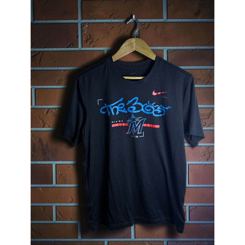 Nike Miami Marlins The Nike Tee Men’s Medium Black Graphic T Shirt